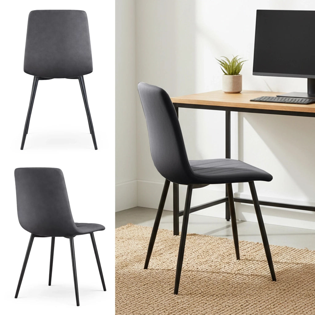 Set di 2 Sedie in velluto trapuntate LIVO Grafite Scuro gambe nere