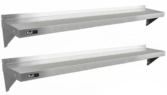 Set 2 Mensole a Muro 194x30 cm per Cucine di Ristoranti Pizzerie in Acciaio Inox