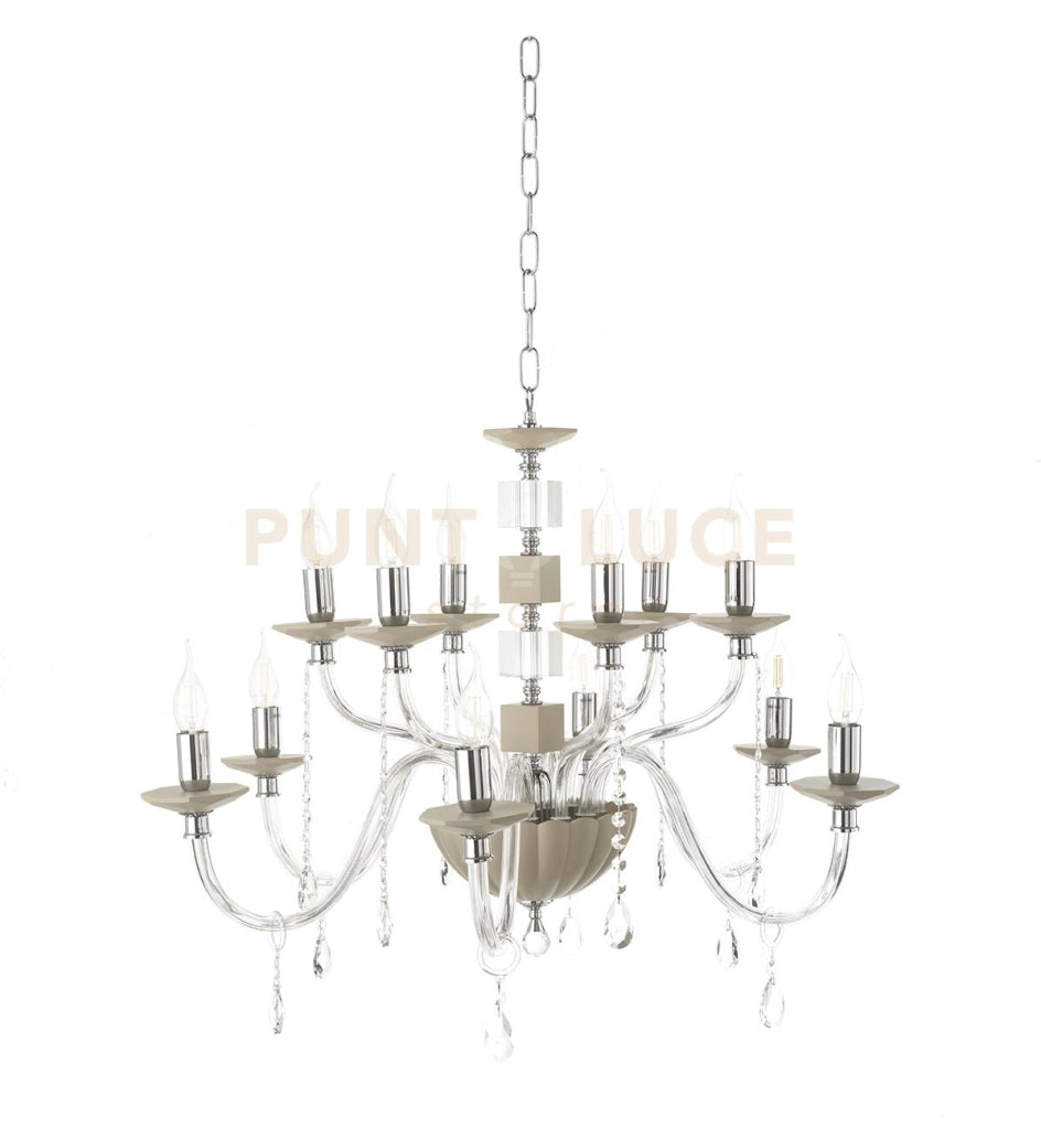 LAMPADARIO LIVIA 12 LUCI TORTORA- TRASPARENTE E CROMO ATTACCO E14 D.85CM