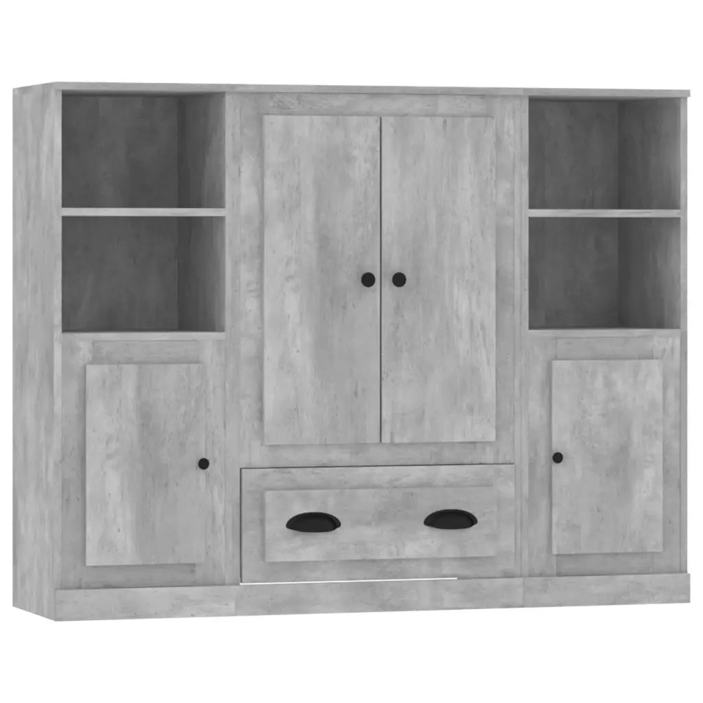 vidaXL Credenze 3 pz Grigio Cemento in Legno Multistrato
