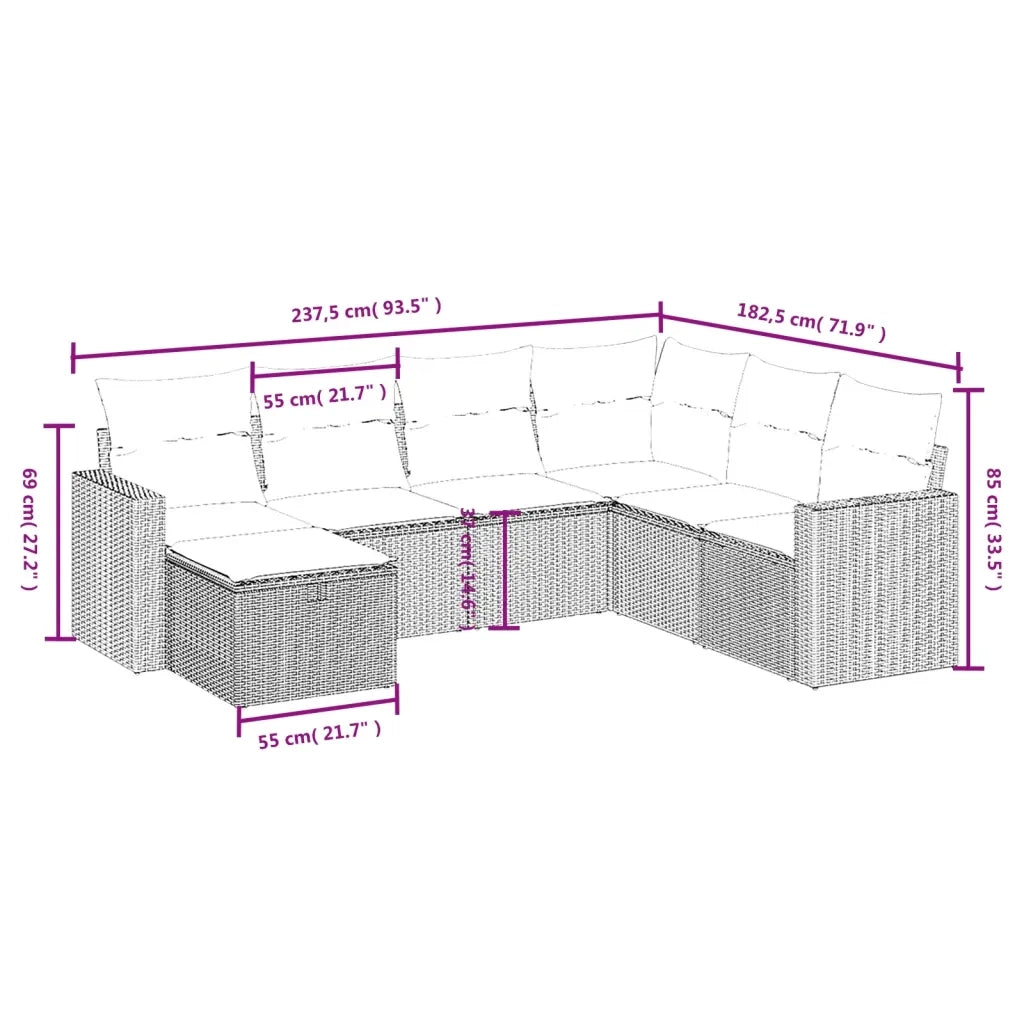 Set Divani da Giardino 7pz con Cuscini Grigio Chiaro Polyrattan 3263528