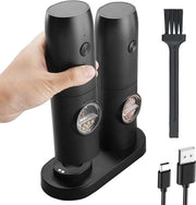 Set di macinatura elettrica sale e pepe con luce LED - macchine di affinamento ceramica - regolazione di grana - macinatore da cucina - nero ricaricabile