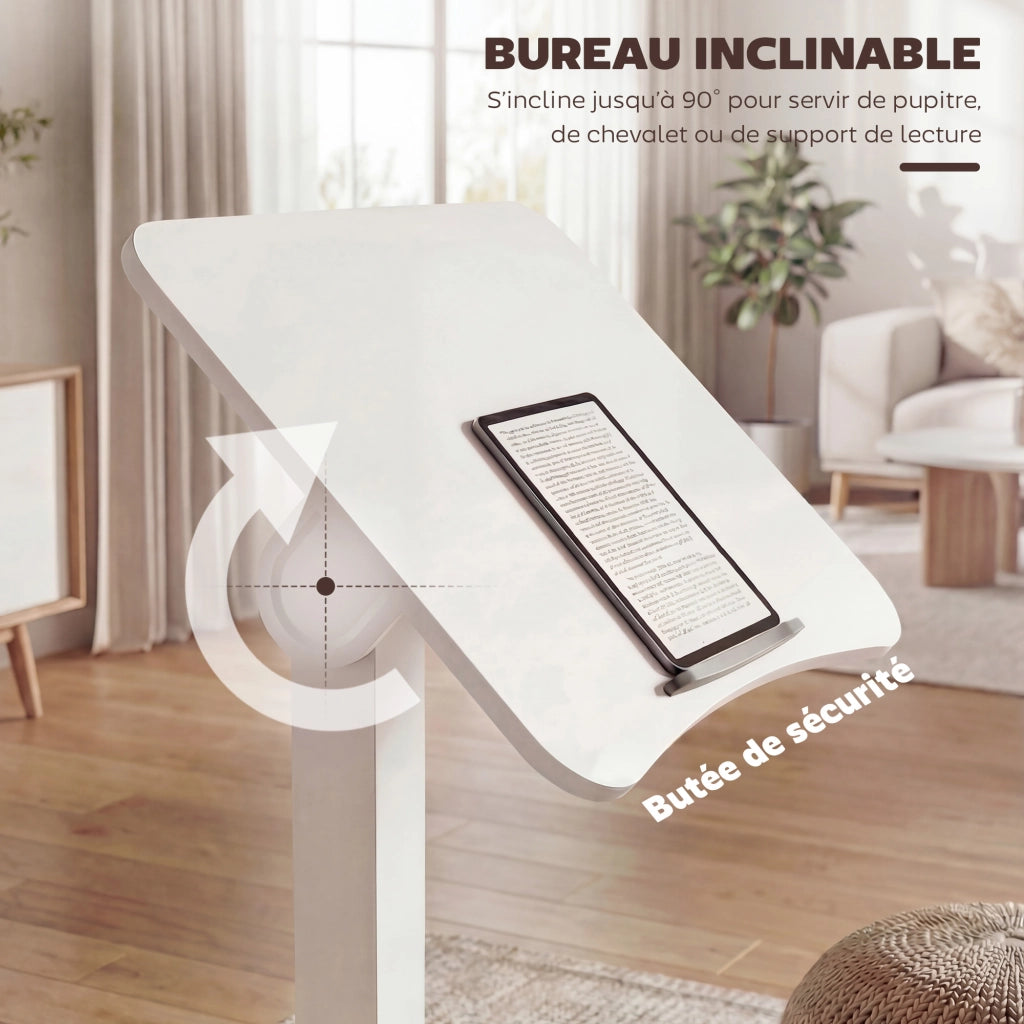 Scrivania Regolabile in Altezza con Piano Inclinabile e Ruote ¨C Minimal ¨C Bianco 60.5x52x75-114 cm