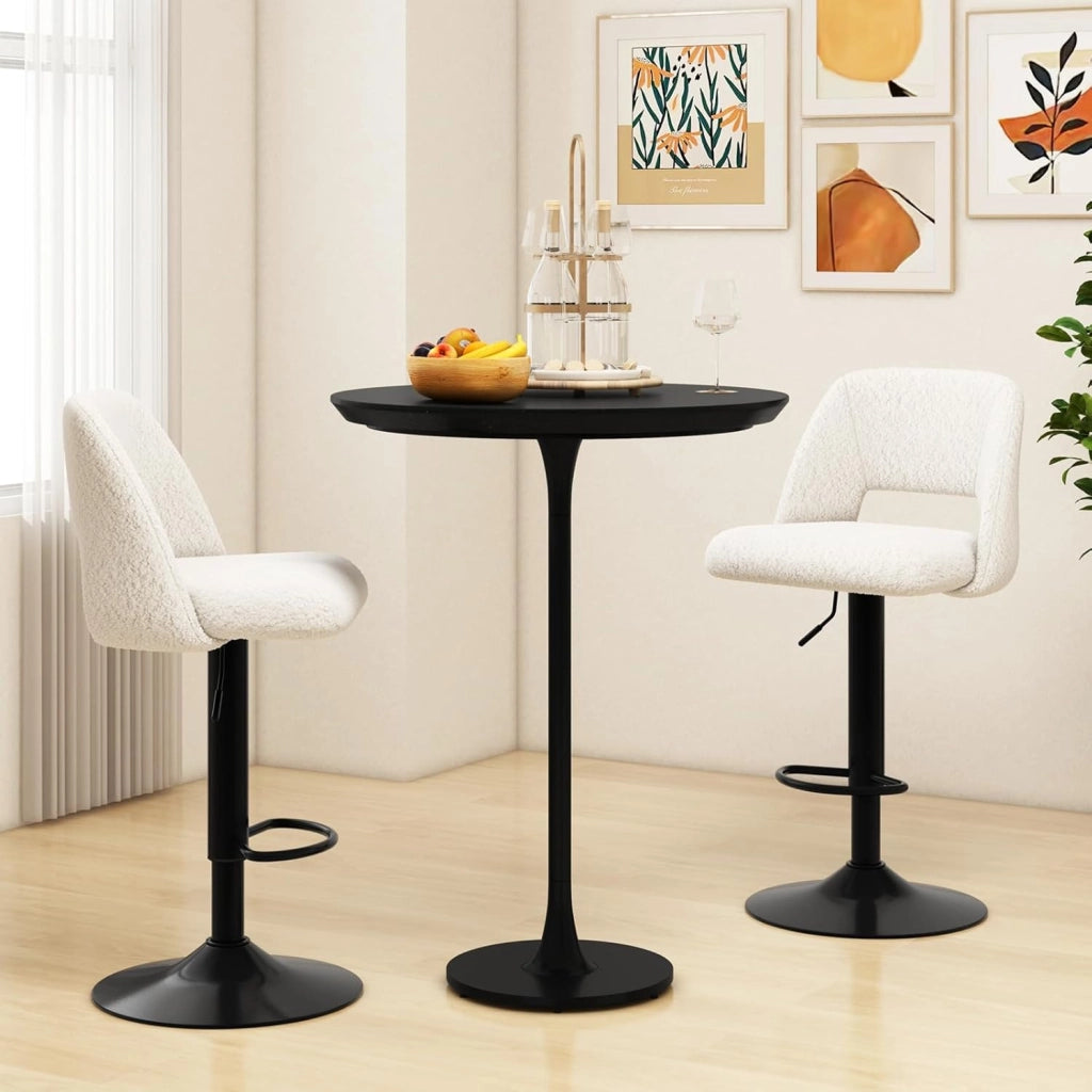 Set 2 Sgabelli da Bar in Tessuto 111cm, Sgabelli Regolabili e Girevoli con Schienali e Poggiapiedi, Sedie per Cucina ad Isola e Sala da Pranzo, Bianco
