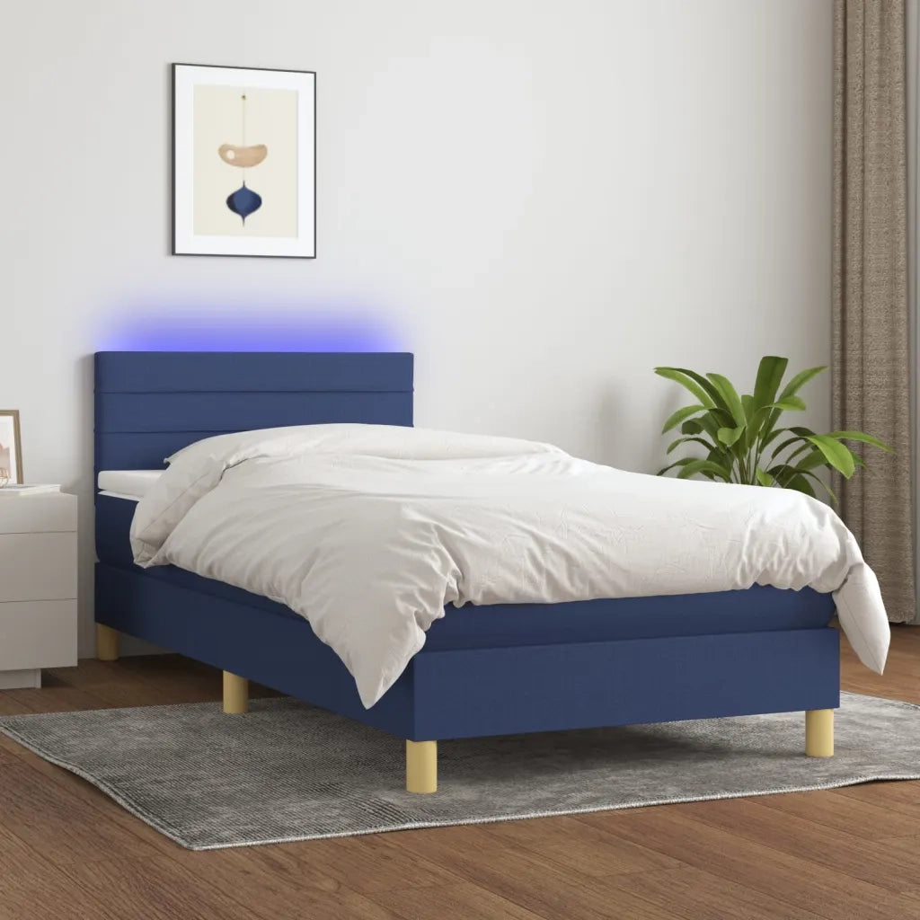 Letto a Molle con Materasso e LED-Struttura Letto con Materasso Blu 90x190 cm in Tessuto 657656