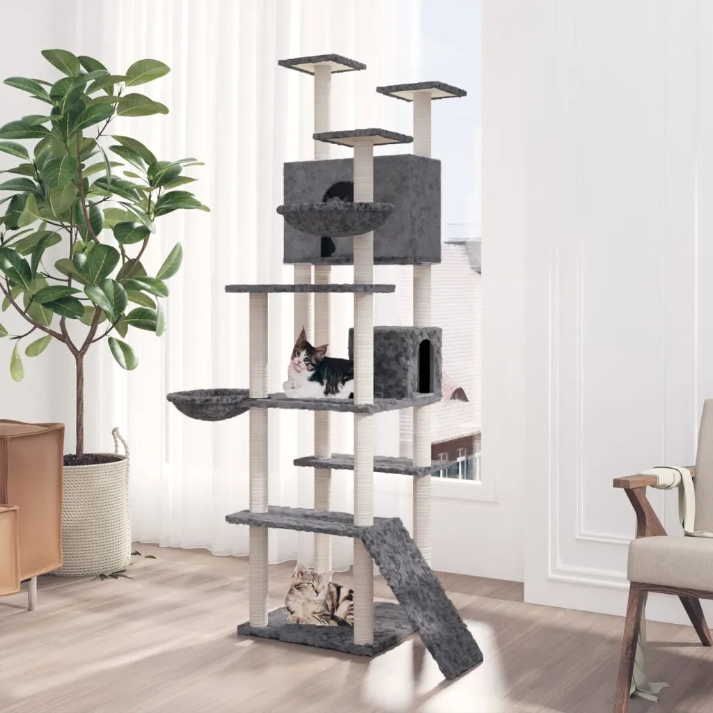 Albero per Gatti con Tiragraffi in Sisal Grigio Scuro 191 cm