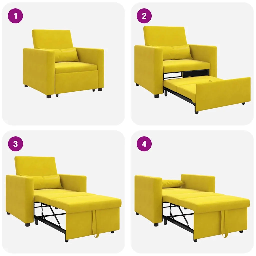 Divano letto | Sof¨¤ letto | Letto singolo estraibile singolo con ruote Giallo Velluto