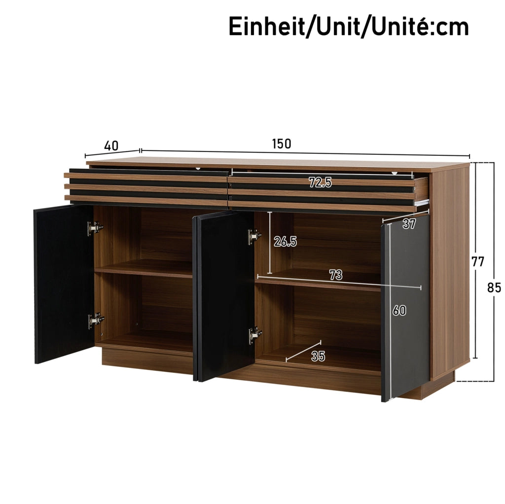 Sideboard moderno in MDF 150x40x85 cm nero e marrone