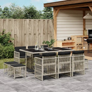 Set Pranzo Giardino 11pz con Cuscini Grigio Chiaro Polyrattan