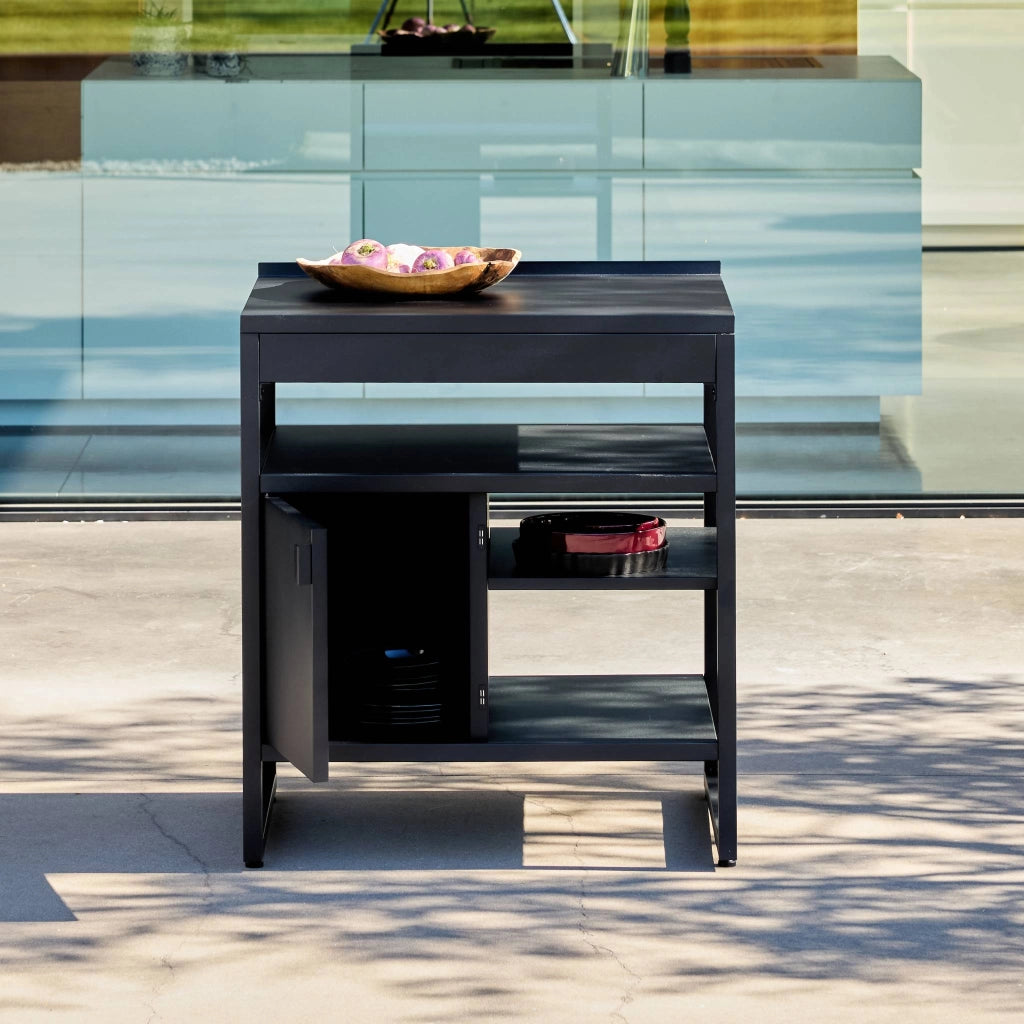 Cucina esterna in acciaio con 1 anta e 3 ripiani, 80cm, nero