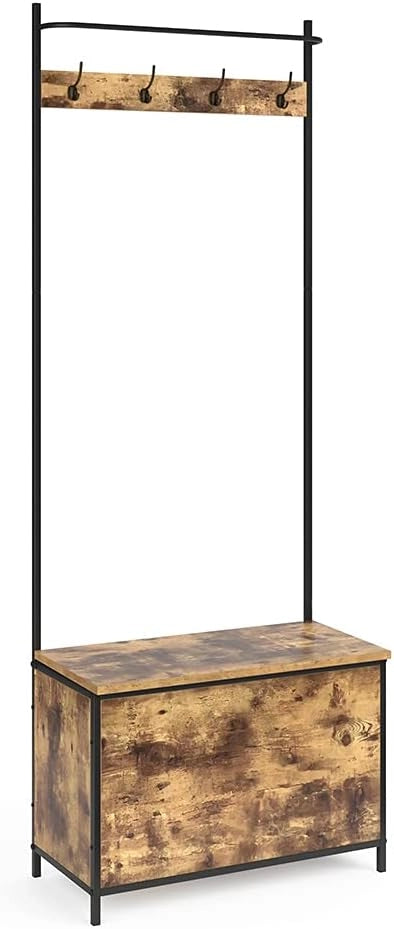 Armadio da ingresso Fyrk, Rovere rustico, 65 x 175 cm, con 9 ganci, combinabile con ripiano per scarpe e superficie d’appoggio