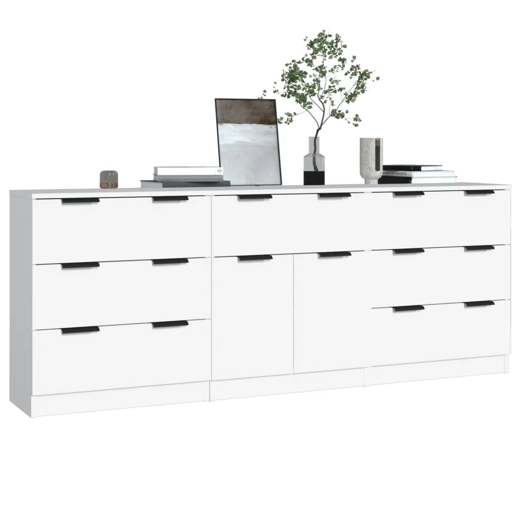 Credenze 3 pz | Madia | Buffet da pranzo | Armadio da pranzo Bianche in Legno Multistrato