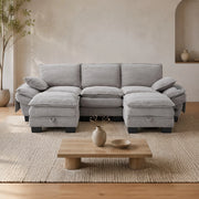 DIVANO 3 posti con 2 hocker, set da 3 pezzi, 260 x 132 x 84 cm, corduroy grigio chiaro