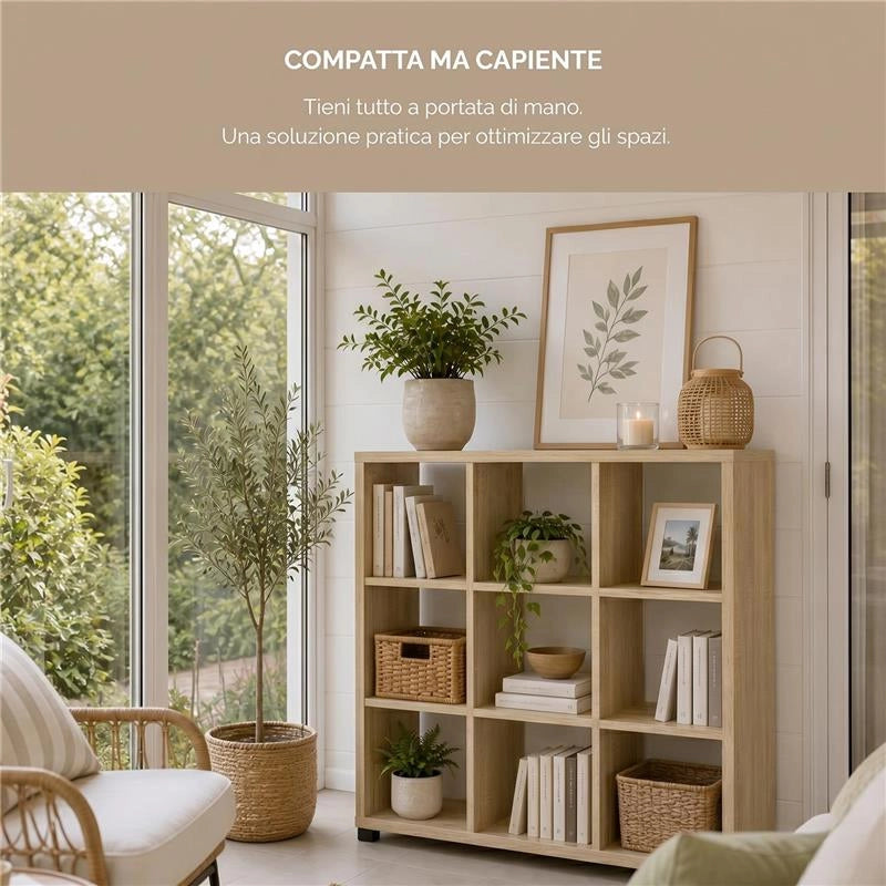 LIBRERIA IN MDF ROVERE CON NOVE RIPIANI MISURE: 90X24X99 CM