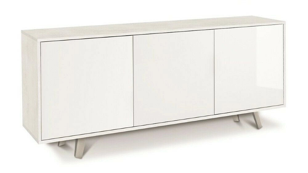 Mobile Madia 3 ante e 3 ripiani interni H74 L177 P41 Cm struttura color Bianco ossido frontali Bianco Lucido 7073k Sarmog