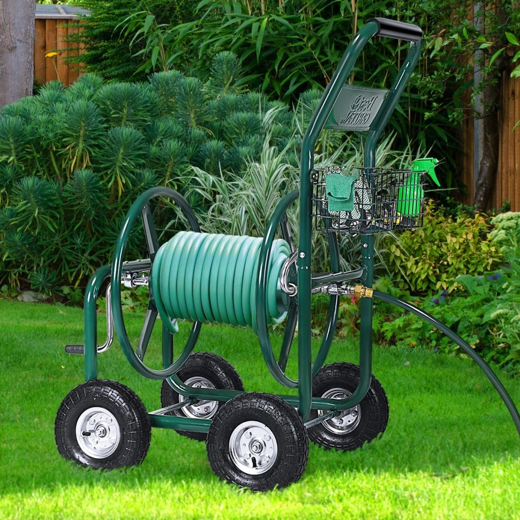 Carrello avvolgitubo professionale da giardino con ruote Avvolgitore tubo in metallo Verde