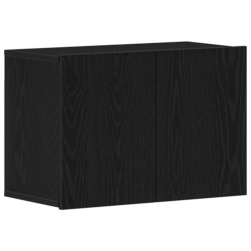 Pratico mobile TV a parete con vano contenitore 60 x 30 x 41 cm realizzato in legno composito di rovere nero 02_0051833