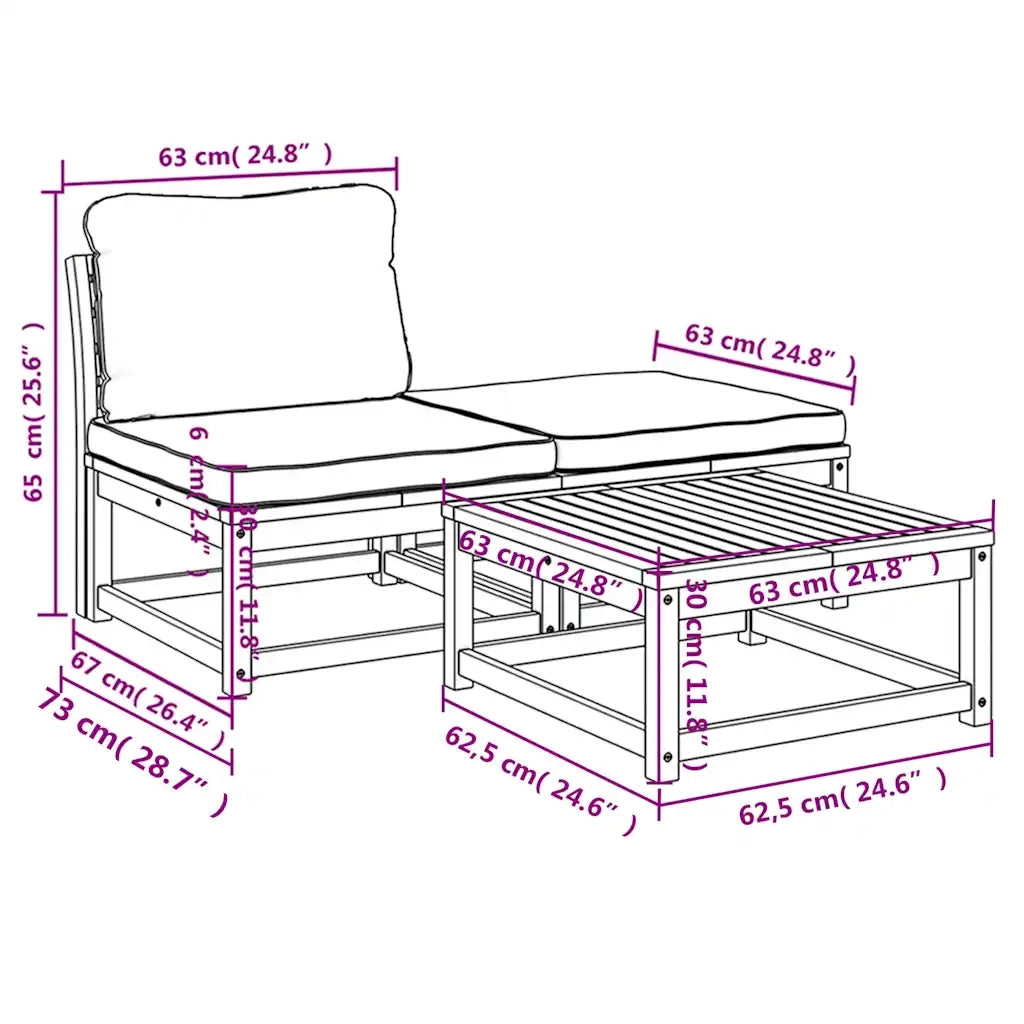 Salotto da Giardino-Set Mobili da Giardino 3pz con Cuscini Legno Massello di Acacia 340597