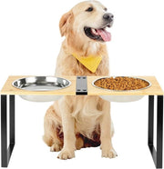 Piatto Alimentatore per Cani Elevato - Stazione Alimentazione per Cani con Cassetta in Acciaio Inossidabile e Piedistallo in Bambù