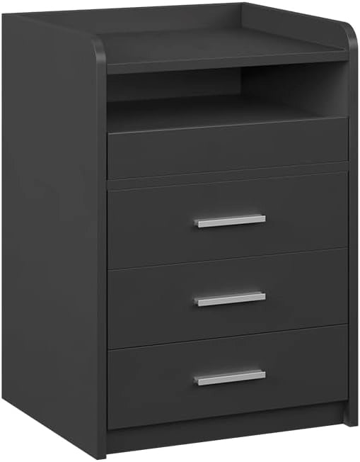 Comodino Edis, Antracite, 45 x 64 cm con 3 cassetti