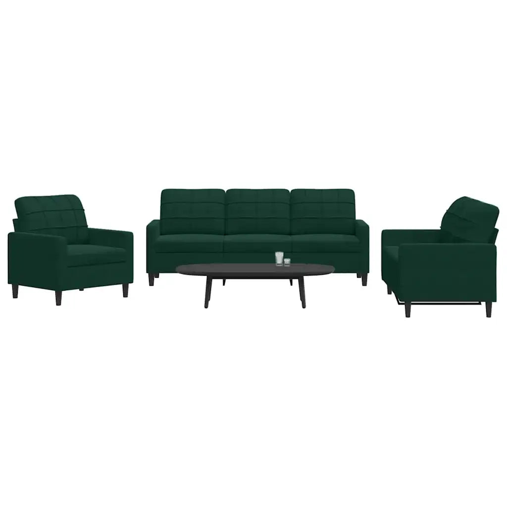 Set di Divani 3 pz con Cuscini Verde scuro in Velluto