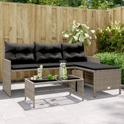 Divano da Giardino con Tavolo e Cuscini a L-Sofa da Giardino-Divano da esterno Grigio Polyrattan 240472