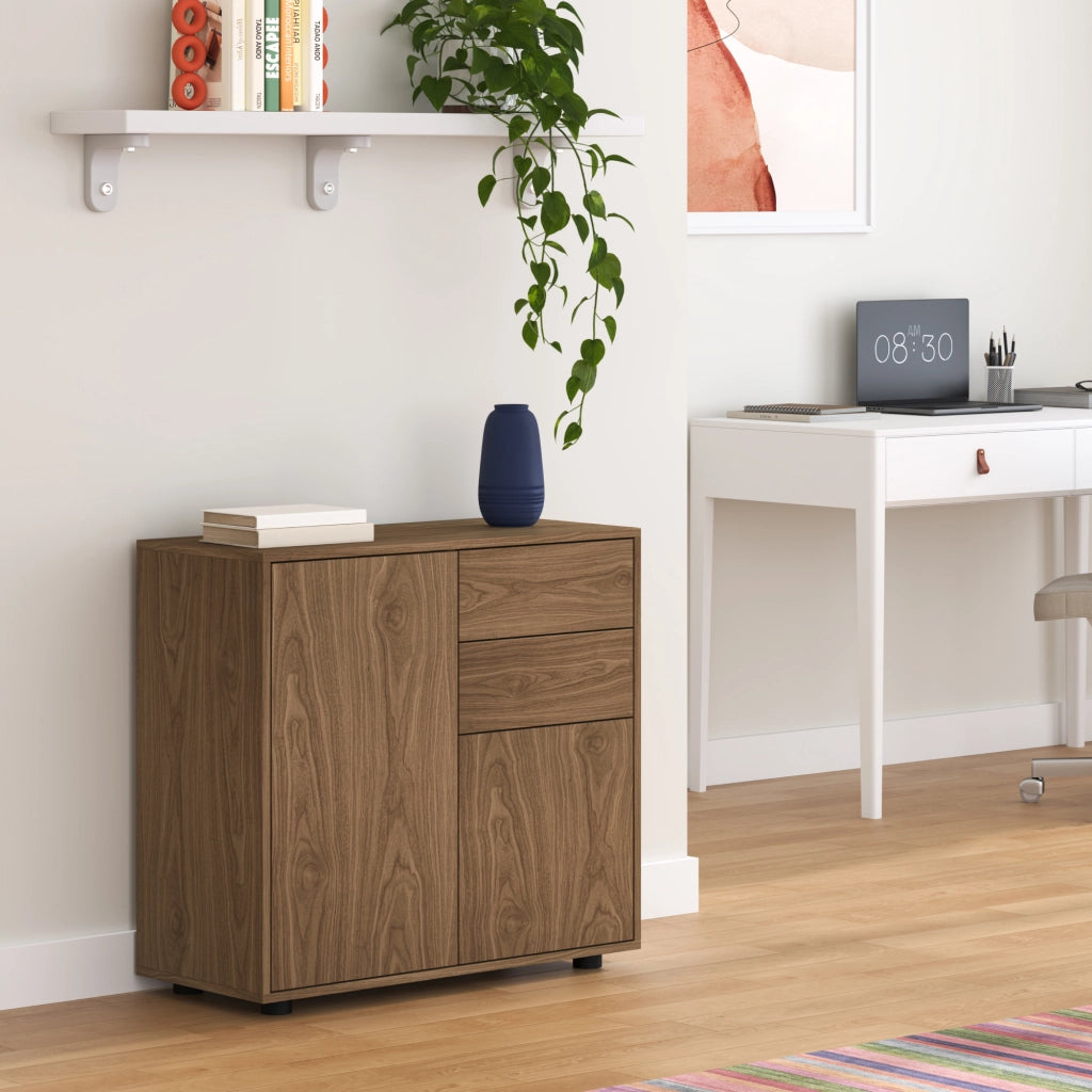 Comò Paarl con 2 Ante e 2 Cassetti 74x79x36 cm - Effetto Noce [en.casa]