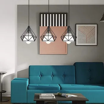 LAMPADARIO A SOFFITTO SOSPENSIONE PLAFONIERA E27 FERRO VINTAGE MODERNO NERO