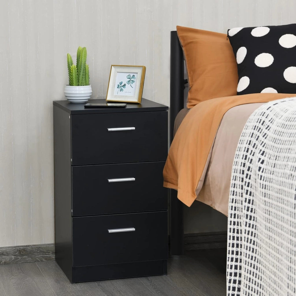 Comodino Camera, Armadietto Laterale, Mobiletto Fianco Letto, con 3 Cassetti, per Ufficio/Soggiorno/Studio, Portata di 80kg, 38x35x67cm, Nero/Bianco
