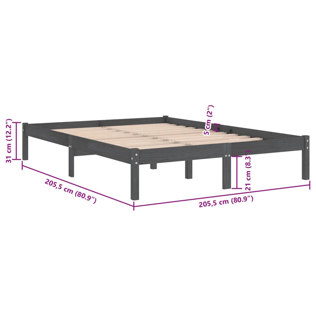 Giroletto-Struttura Letto Grigio in Legno Massello di Pino 200x200 cm 415648
