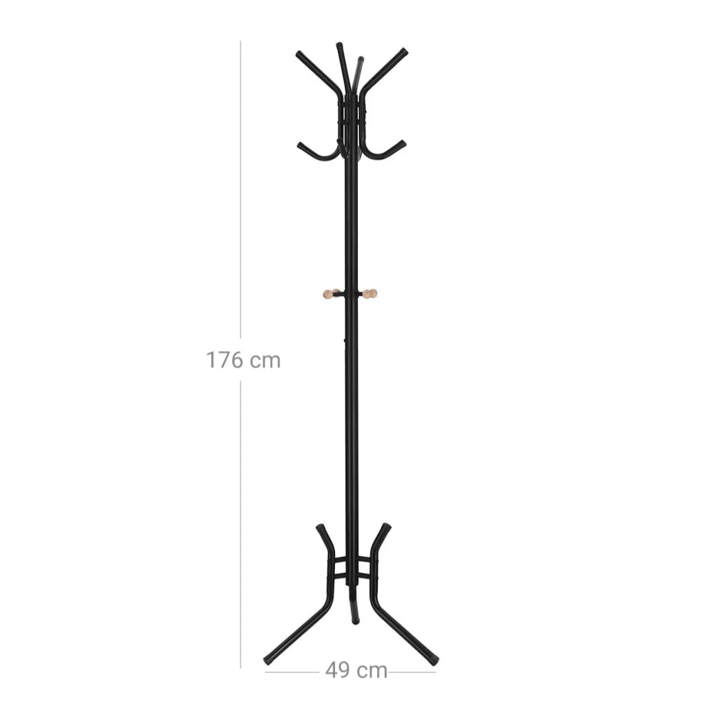 Appendiabiti da terra Parrot altezza 176 cm 12 ganci in tubo di ferro per ingresso camera spogliatoio ufficio nero 12_0003192