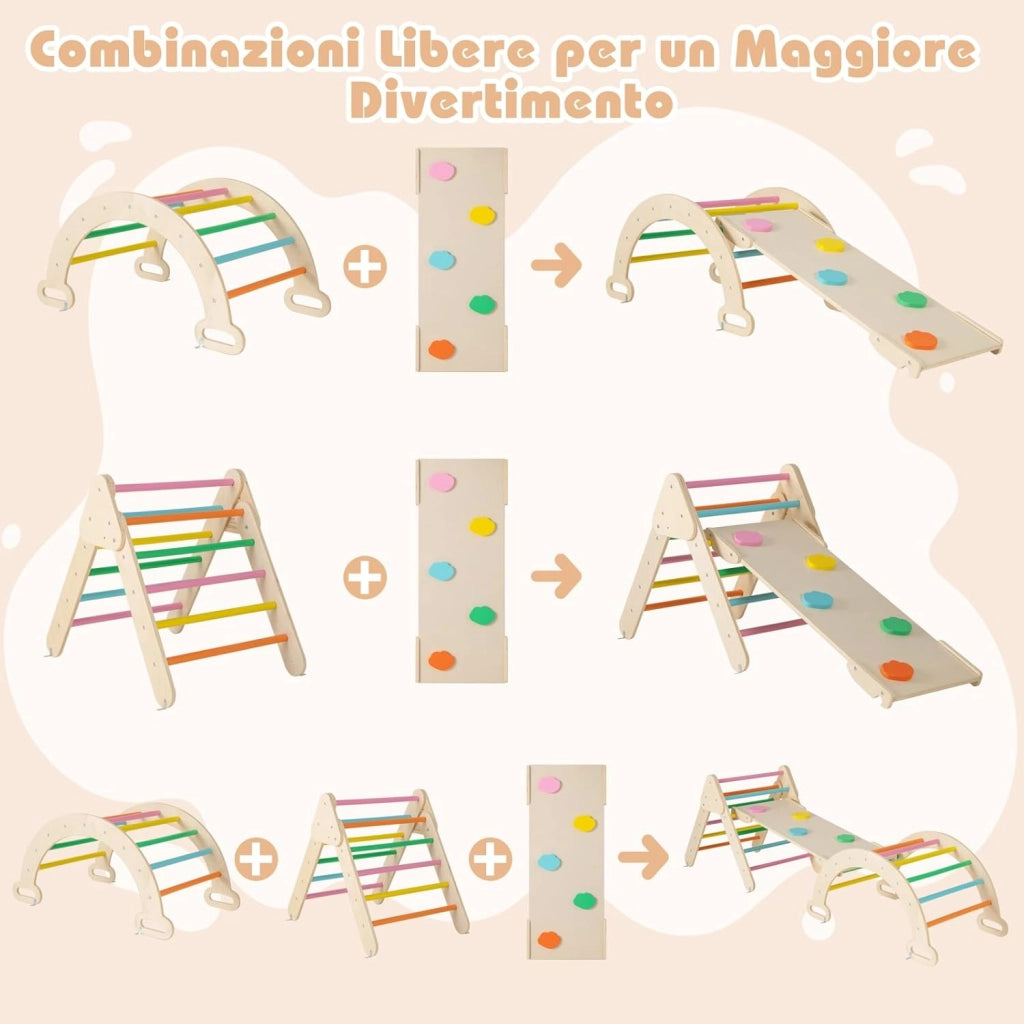 4 in 1 Set da Arrampicata per Bambini, Giocattoli da Arrampicata a Triangolo con Triangolo Arco e Salita, Ideale per Bambini 1 Anni + (Grigio)