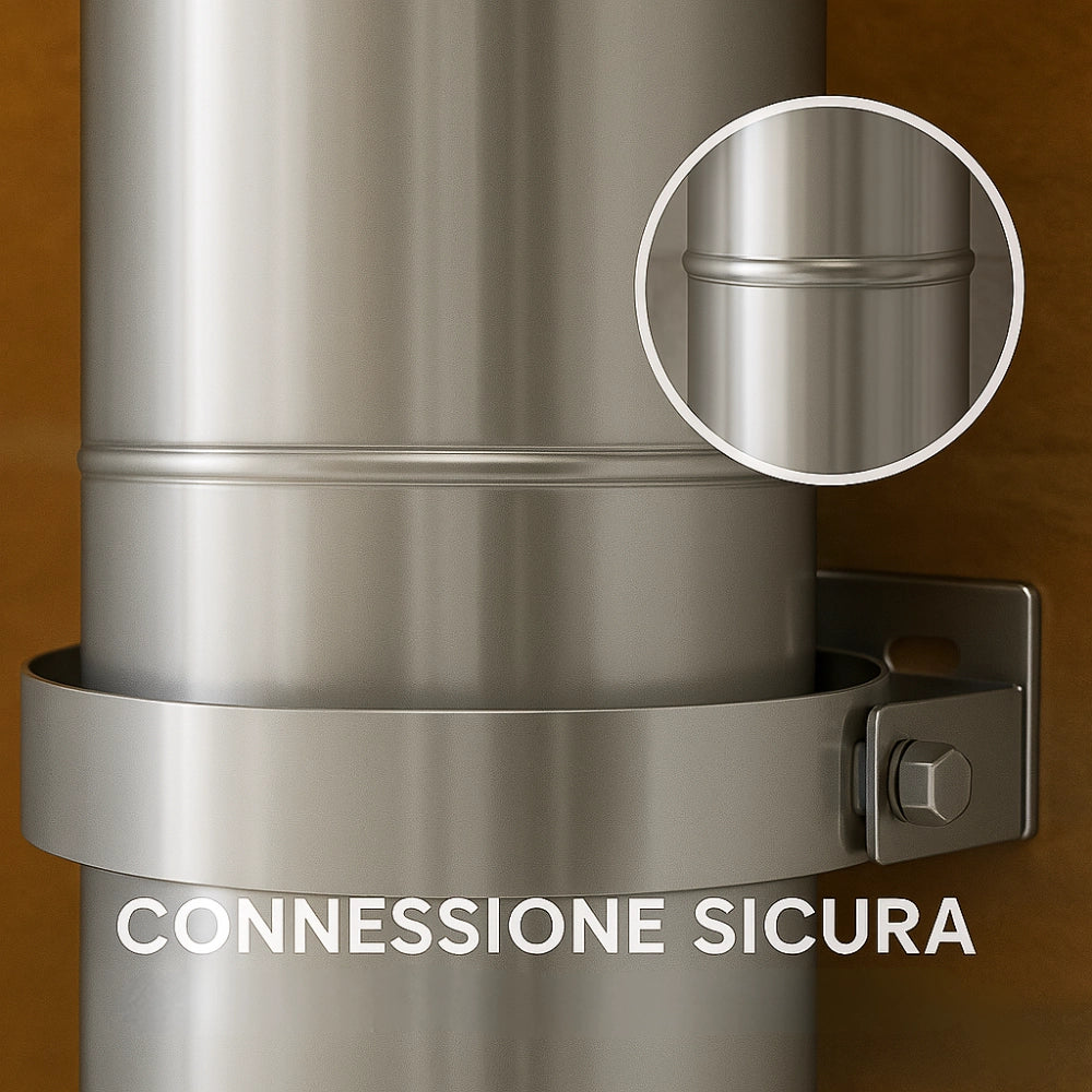 Fascetta murale Ø 350 mm acciaio inox fissaggio canna fumaria parete piana