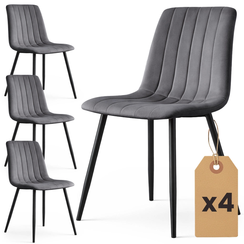 Set di 4 Sedie in velluto trapuntate LIVO Grafite Scuro gambe nere