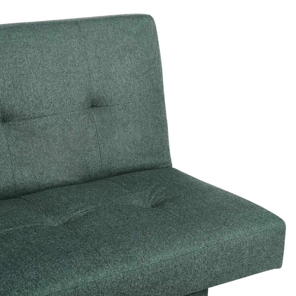 Divano Letto Rivestimento Tessuto Verde Patchwork Multicolore 3 Posti Meccanismo Click Clack