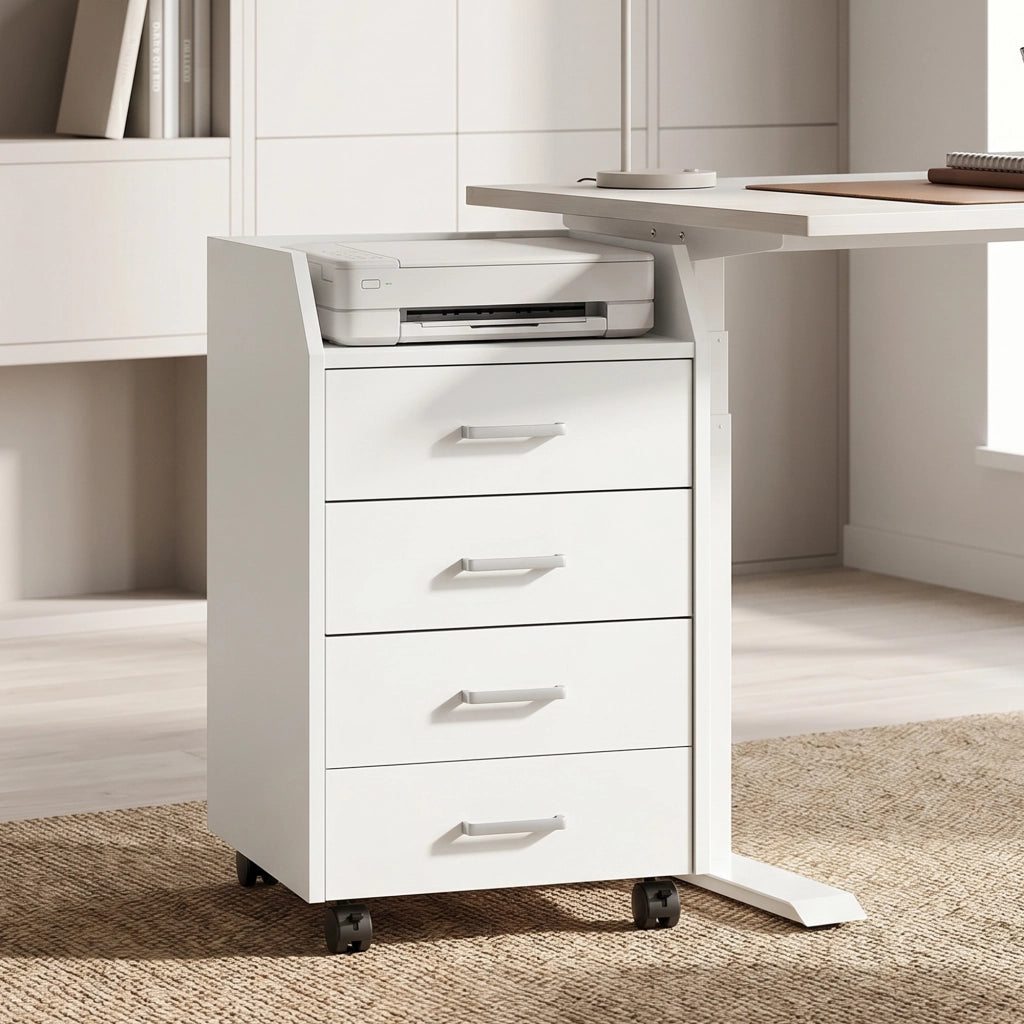 Cassettiera da Ufficio in Legno con 4 Cassetti ¨C Zephmum ¨C Bianco 40x36x65cm