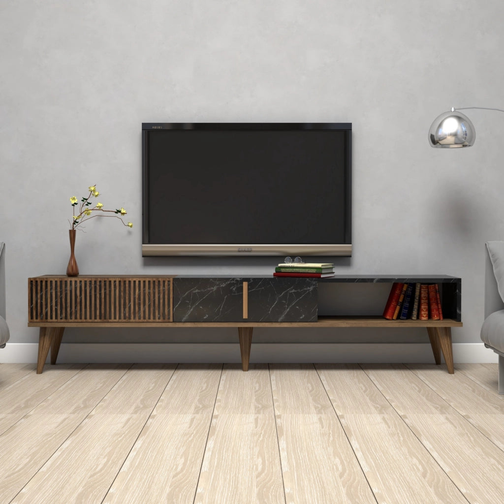 Porta TV in legno "Milano" - 180 x 35 x 40 cm - Noce-Nero