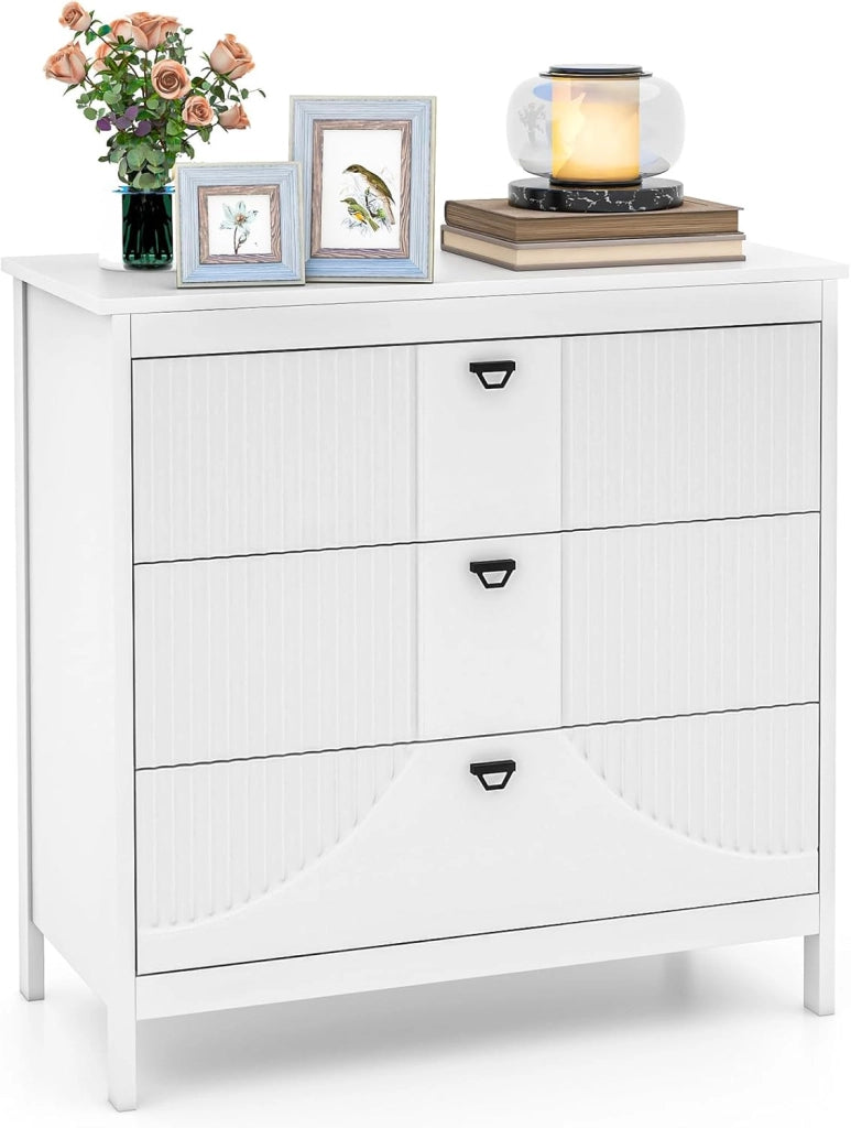 Comò a 3 Cassetti, Cassettiera in Legno con Kit Anti-Ribaltamento, Armadio di Stoccaggio con Ampio Spazio per Camera da Letto Soggiorno Ingresso, 80 x 40 x 79 cm