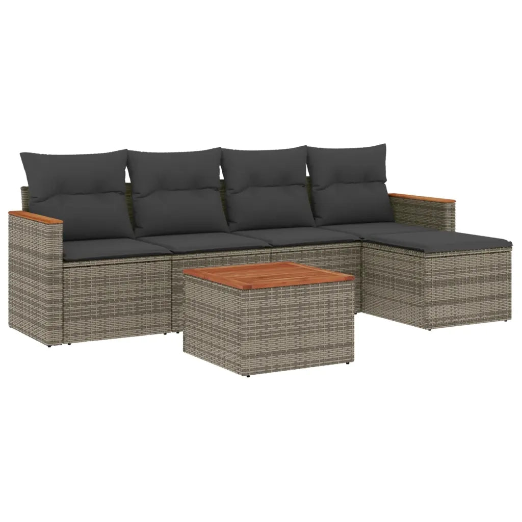 Set Divano da Giardino 6 pz | Set Salotto da Giardino con Cuscini Grigio in Polyrattan