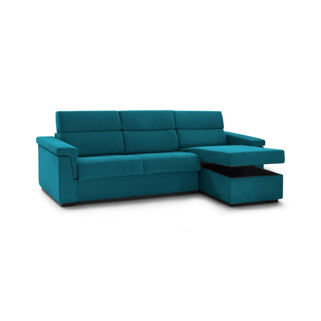 Esca, Divano Letto con Penisola Sfoderabile Made in Italy, 285x160 cm Azzurro