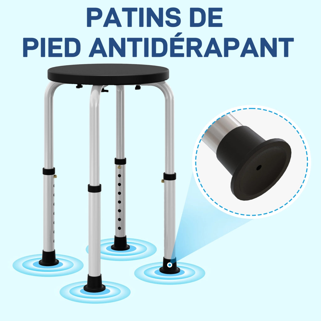 Sgabello da Doccia Regolabile ¨C Xylo ¨C Alluminio HDPE Nero Antiscivolo 136kg