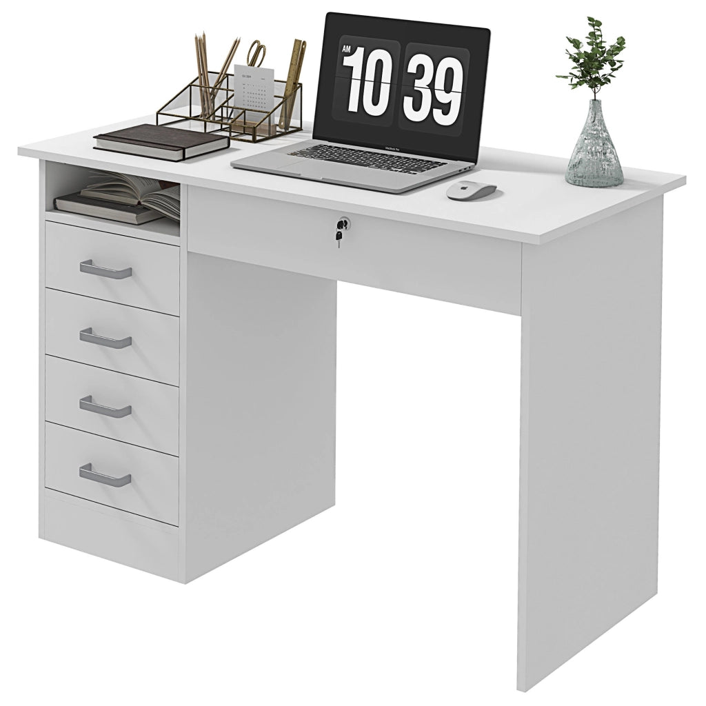 Scrivania moderna con 5 cassetti e ripiano ¨C Xylo ¨C Bianco 110x50x76cm
