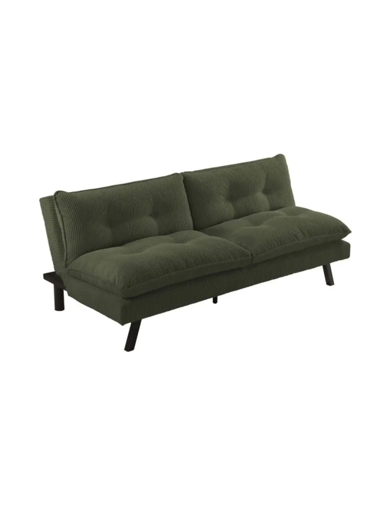 Divano letto AZENA 3 posti in tessuto a coste – Verde scuro e nero – 190 x 80 x 90 cm