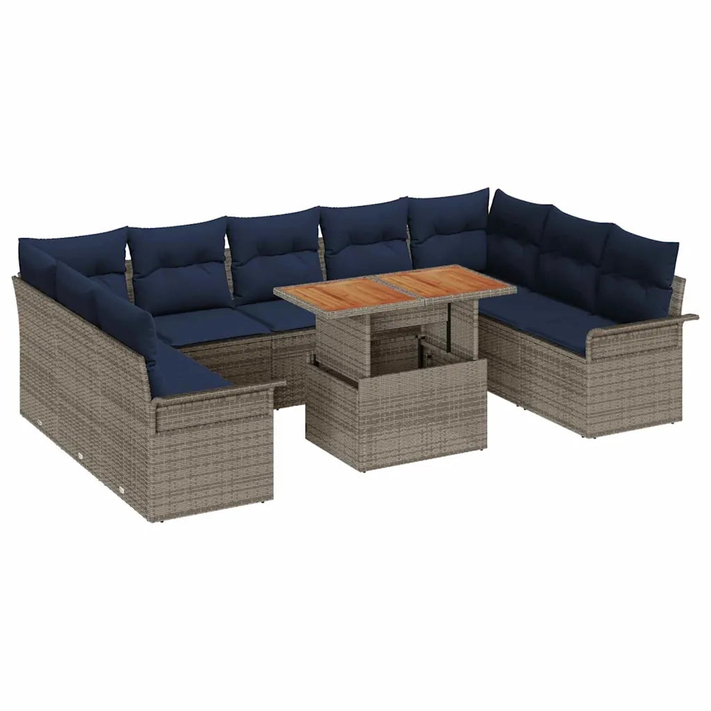 Set Divano da Giardino 10 pcs Grigio Poly Rattan 3358117