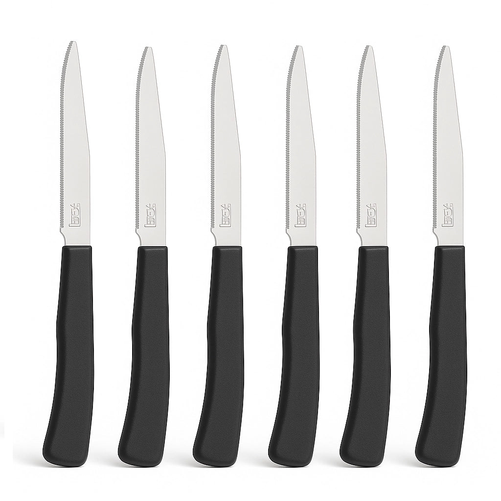 Coltelli Bistecca 24pz Manico in Polipropilene Doppia Affilatura 22cm Nero