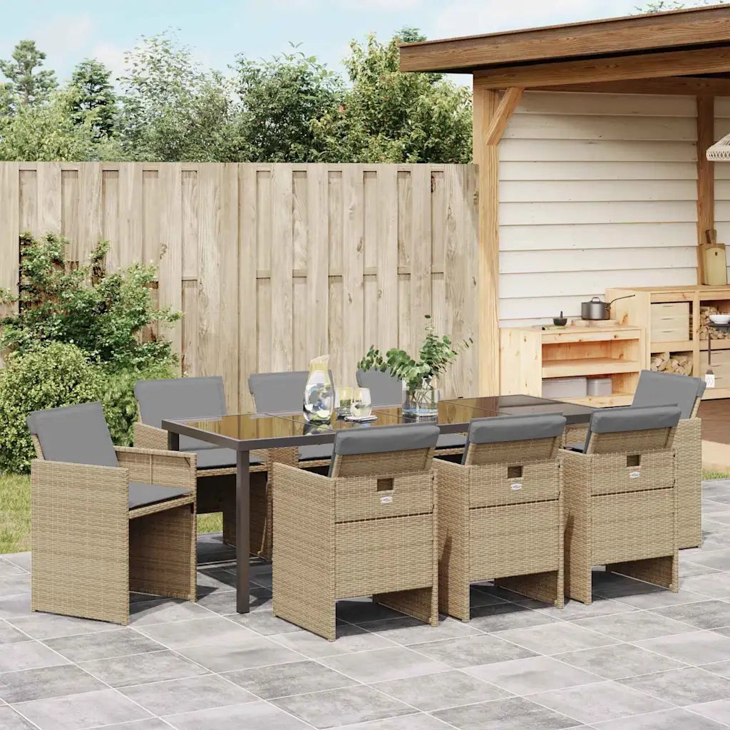 Set da Pranzo per Giardino 9 pcs Beige polyrattan 3380616