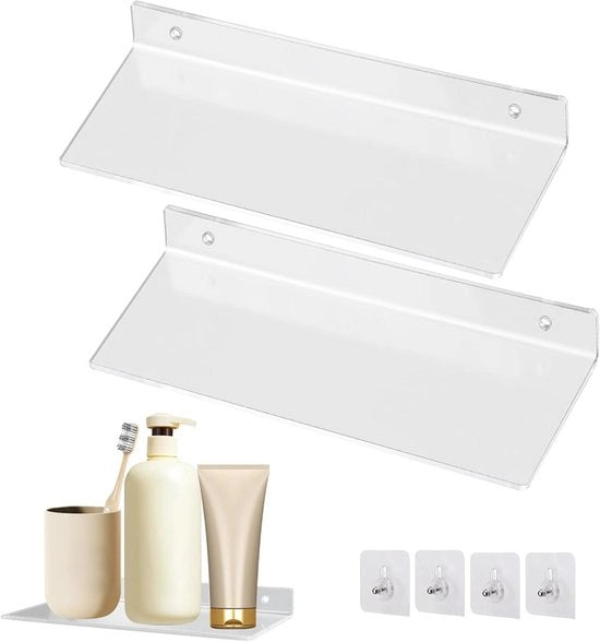 Pannelli Acrilici Mobili per Bagno Fluttuanti senza Fori 20x10 cm - Set da 2 - Per Parete e Camera - Adatti per Bagno, Salotto, Camera da Letto, Cucina, Ufficio