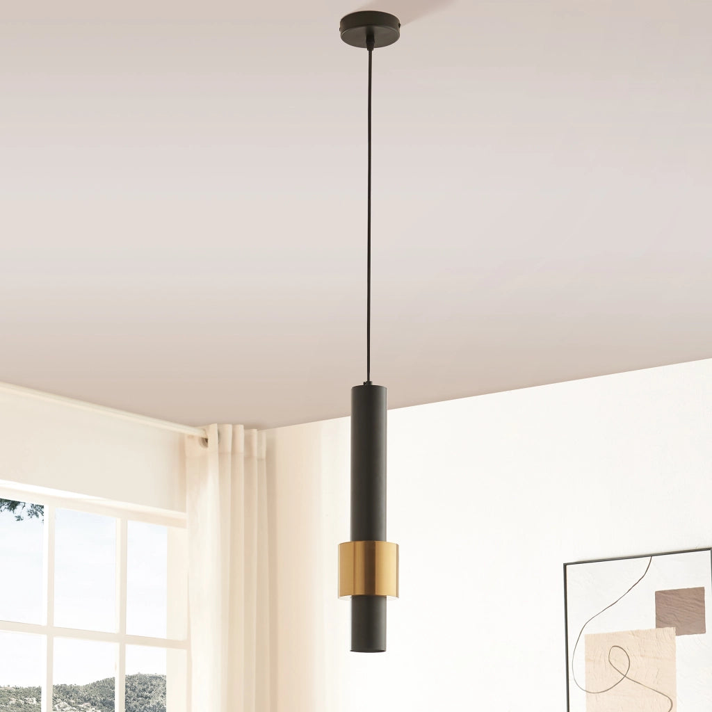 Lampada a Sospensione Lulled in Metallo con 1 Paralume - Nero / Oro lux.pro