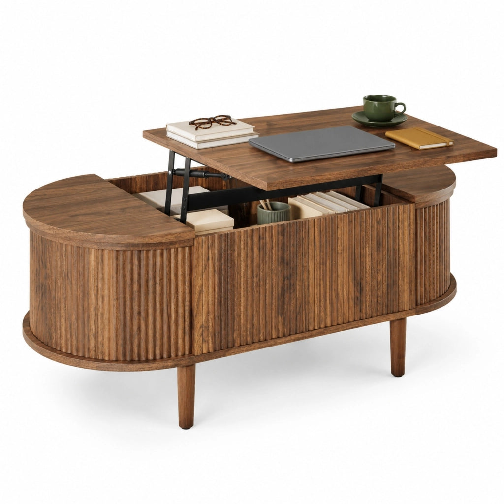 Tavolino da caffè 100x48 cm noce in MDF; piano sollevabile