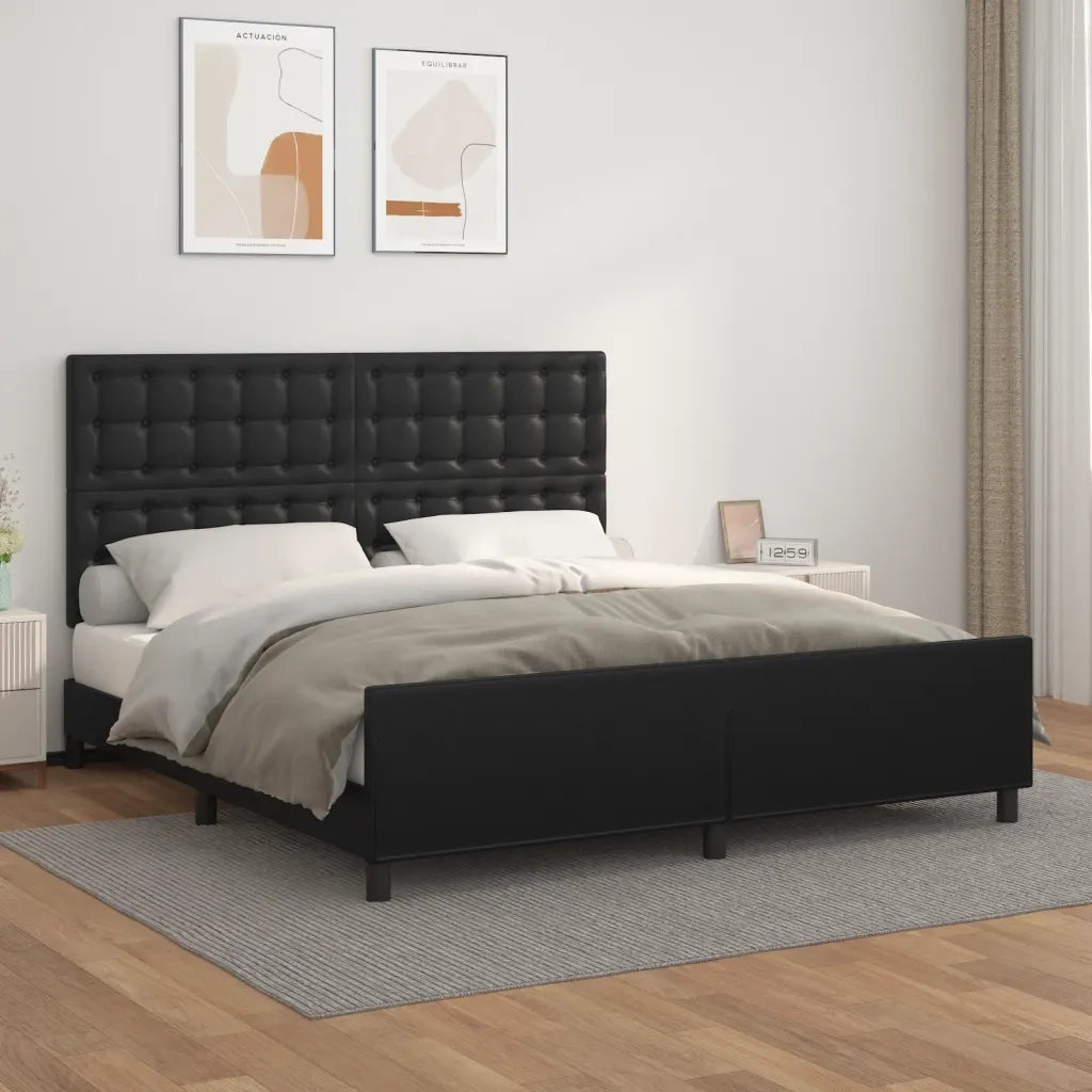 Letto matrimoniale | Letto per adulti | Giroletto con Testiera Nero 180x200 cm in Similpelle